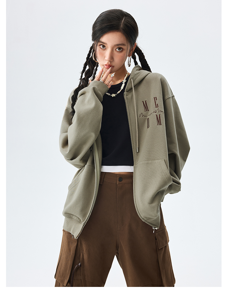 MEDM Basic Logo Embroidery Zip Up Hoodie