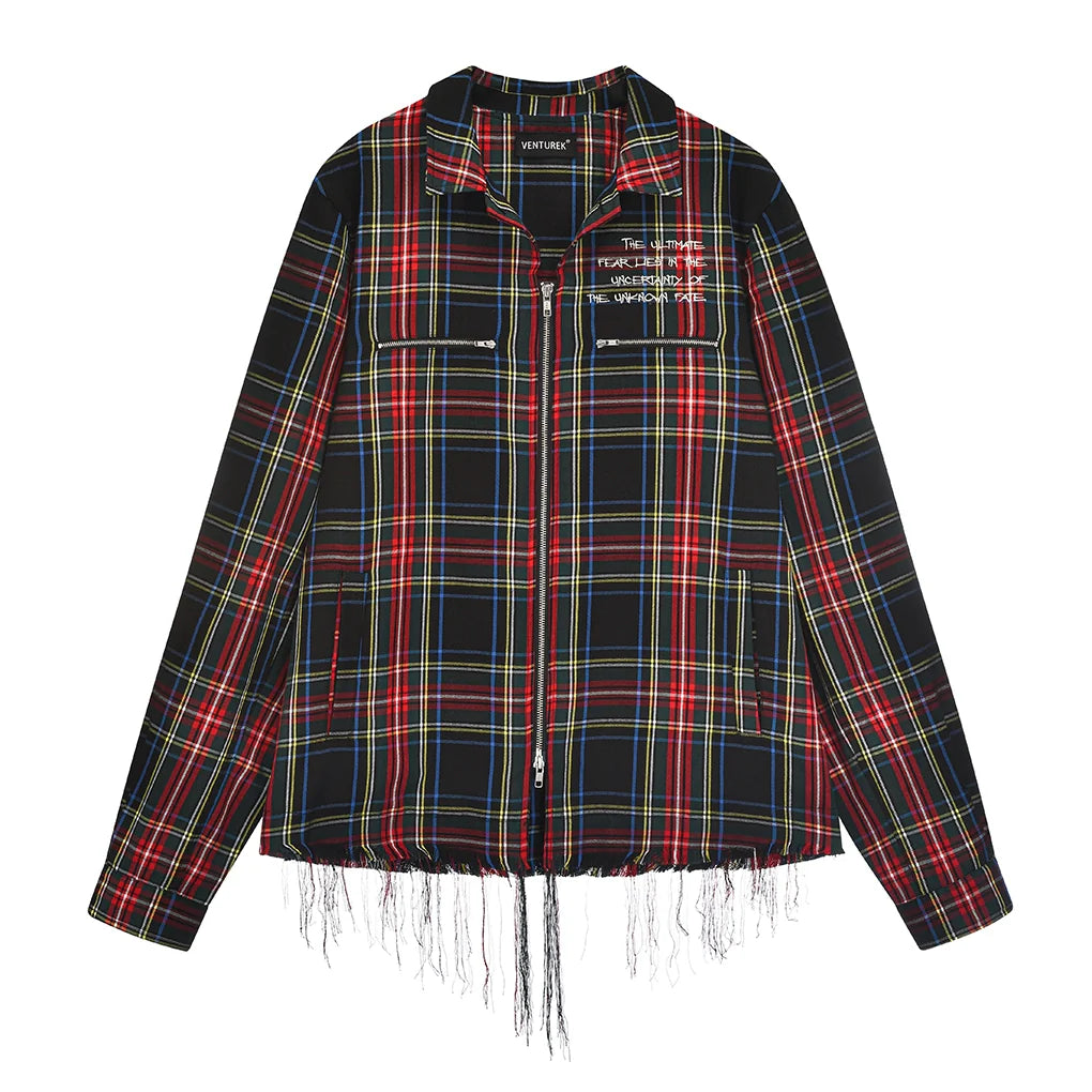 VENTUREK Tartan Check Embroidered Fringe Jacket