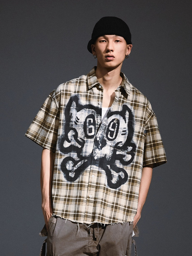 Remedy Skull Print Plaid Short Sleeve Shirt