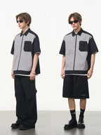 Harsh and Cruel Contrast Stitching Deconstructed Zipper Shirt