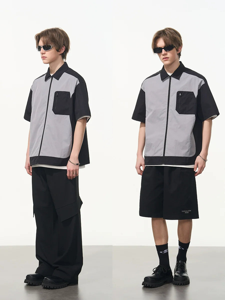Harsh and Cruel Contrast Stitching Deconstructed Zipper Shirt