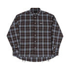 UNDERWATER Blue Brushed Plaid Raw Hem Long Sleeve Flannel Shirt