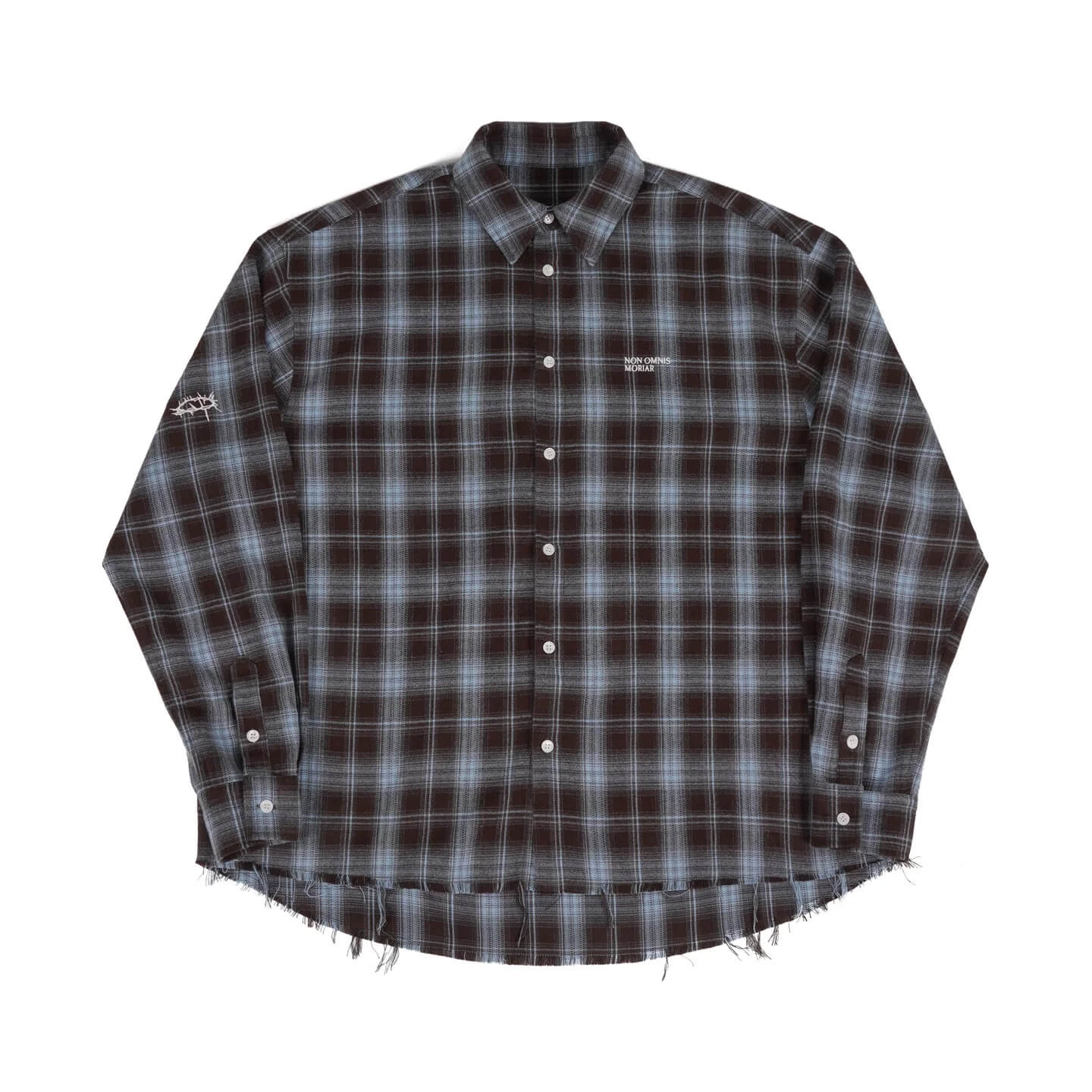 UNDERWATER Blue Brushed Plaid Raw Hem Long Sleeve Flannel Shirt