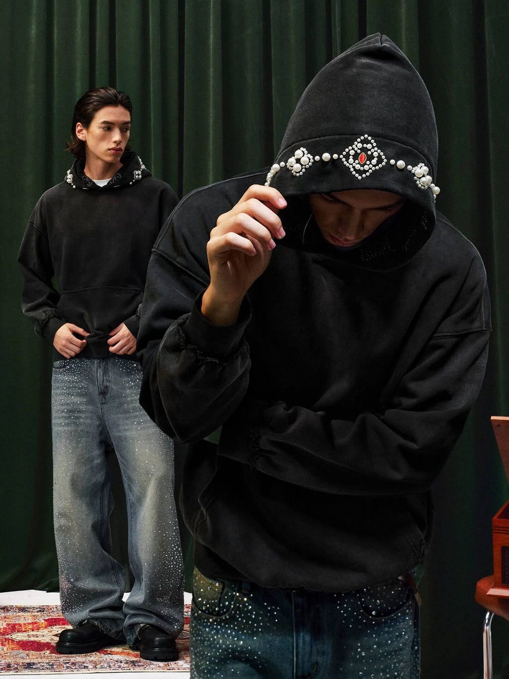 YADcrew Pearl Hood Washed Distressed Hoodie