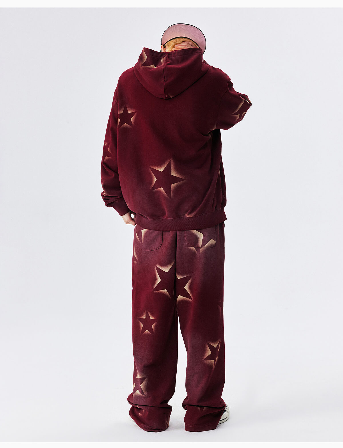 MEDM Washed Star All Over Print Zip Up Hoodie