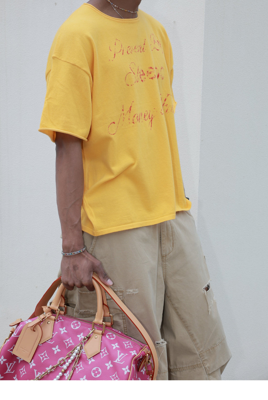 STEEPC Contrast Old Print Boxy Knit Tee