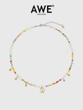 AWE AE Word Charm Color Beaded Pearl Necklace