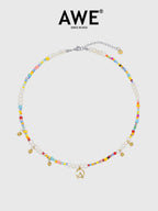 AWE AE Word Charm Color Beaded Pearl Necklace