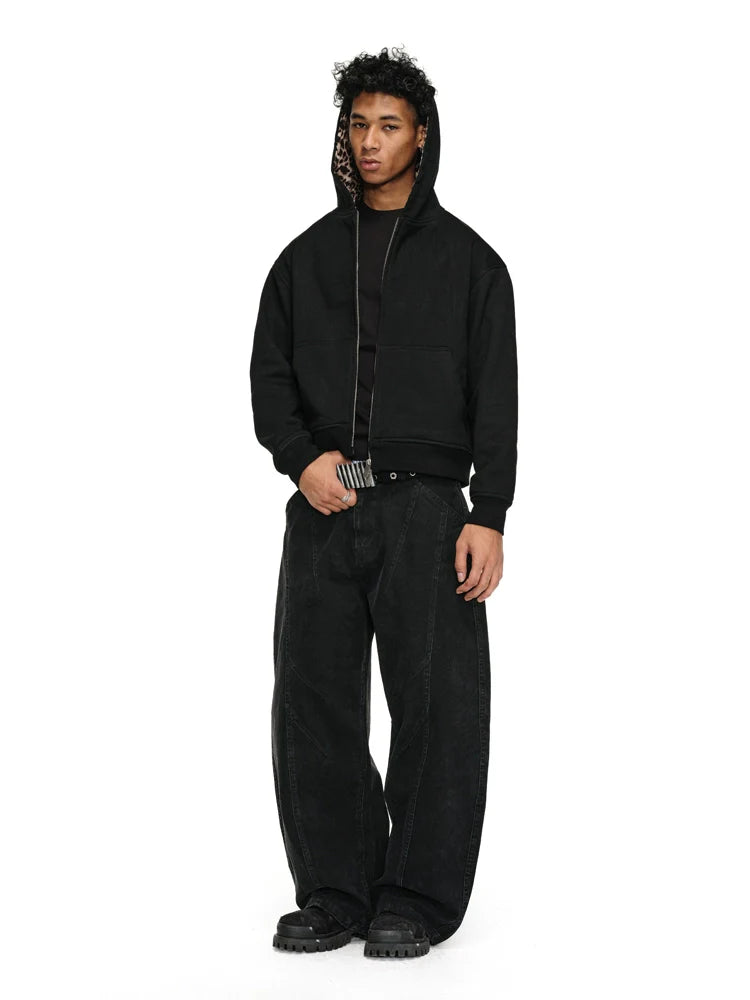 ANTIDOTE Leopard Print Lined Double-Zip Hoodie