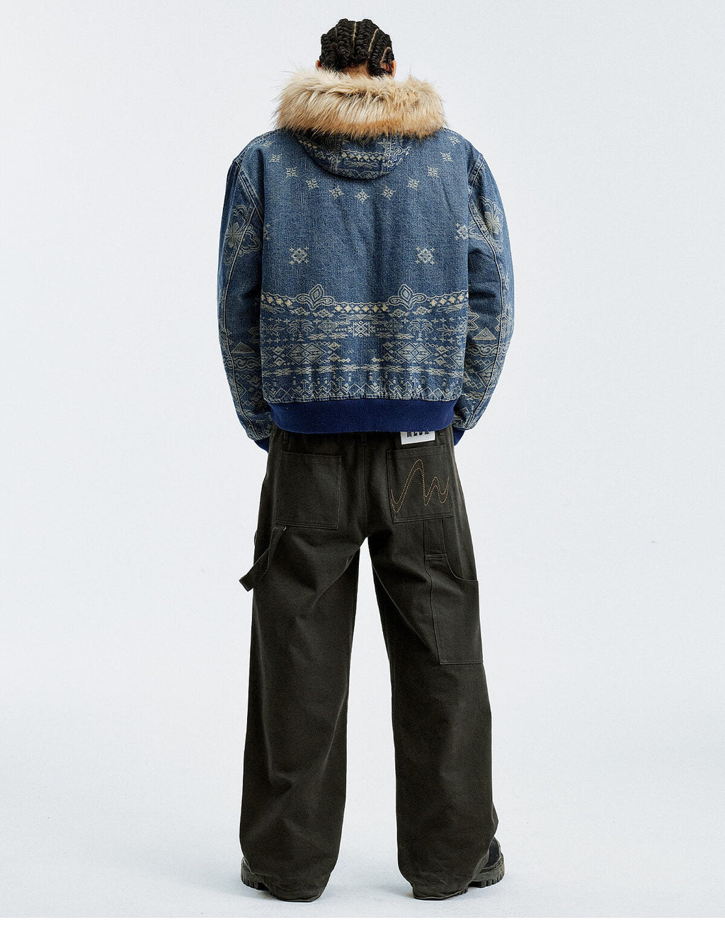 MEDM Ethnic Paisley Denim Hooded Jacket