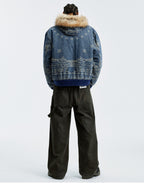 MEDM Ethnic Paisley Denim Hooded Jacket