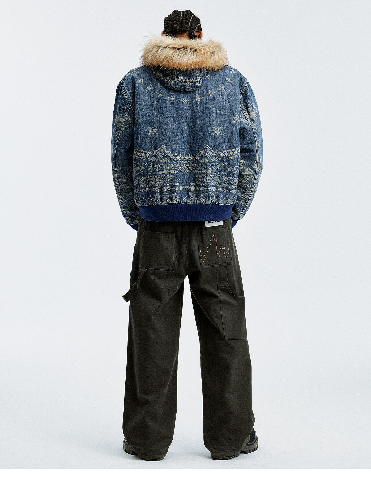 MEDM Ethnic Paisley Denim Hooded Jacket