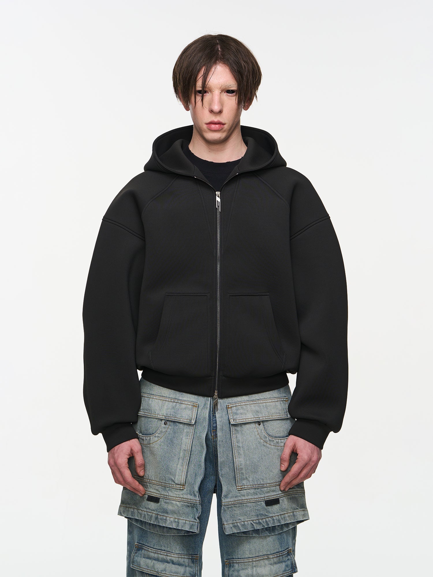 BLIND NO PLAN Embroidered Plunging Sleeve Air Hoodie