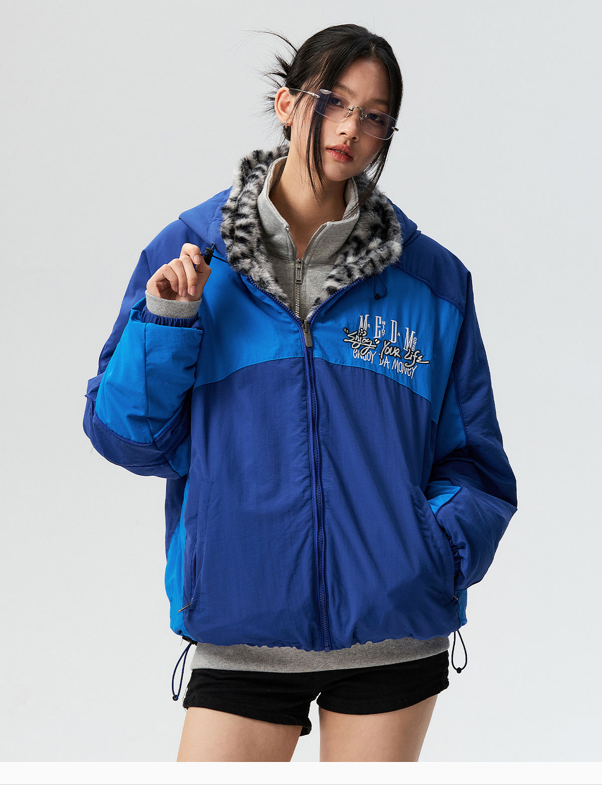 MEDM Reversible Leopard Fur Hooded Track Jacket