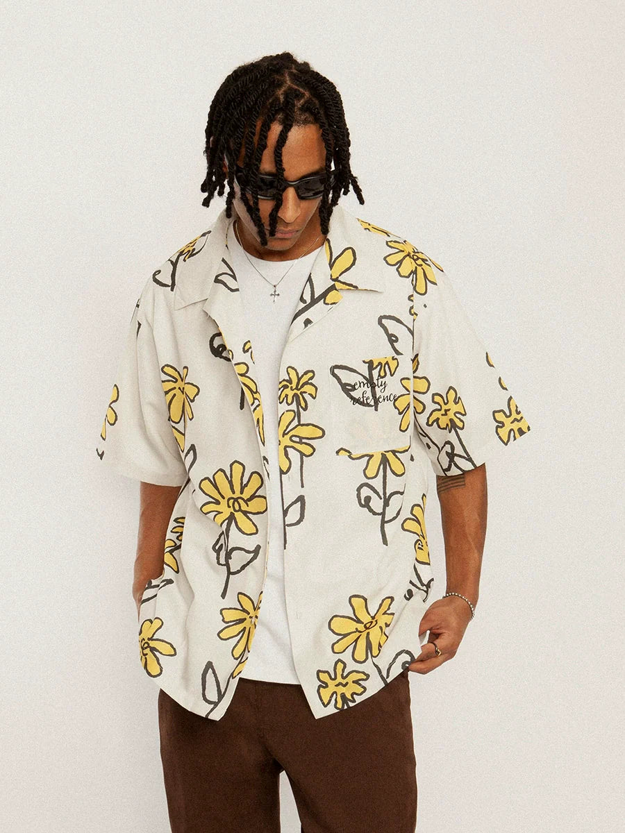 EMPTY REFERENCE Hand Painted Small Flower Short Sleeve Shirt
