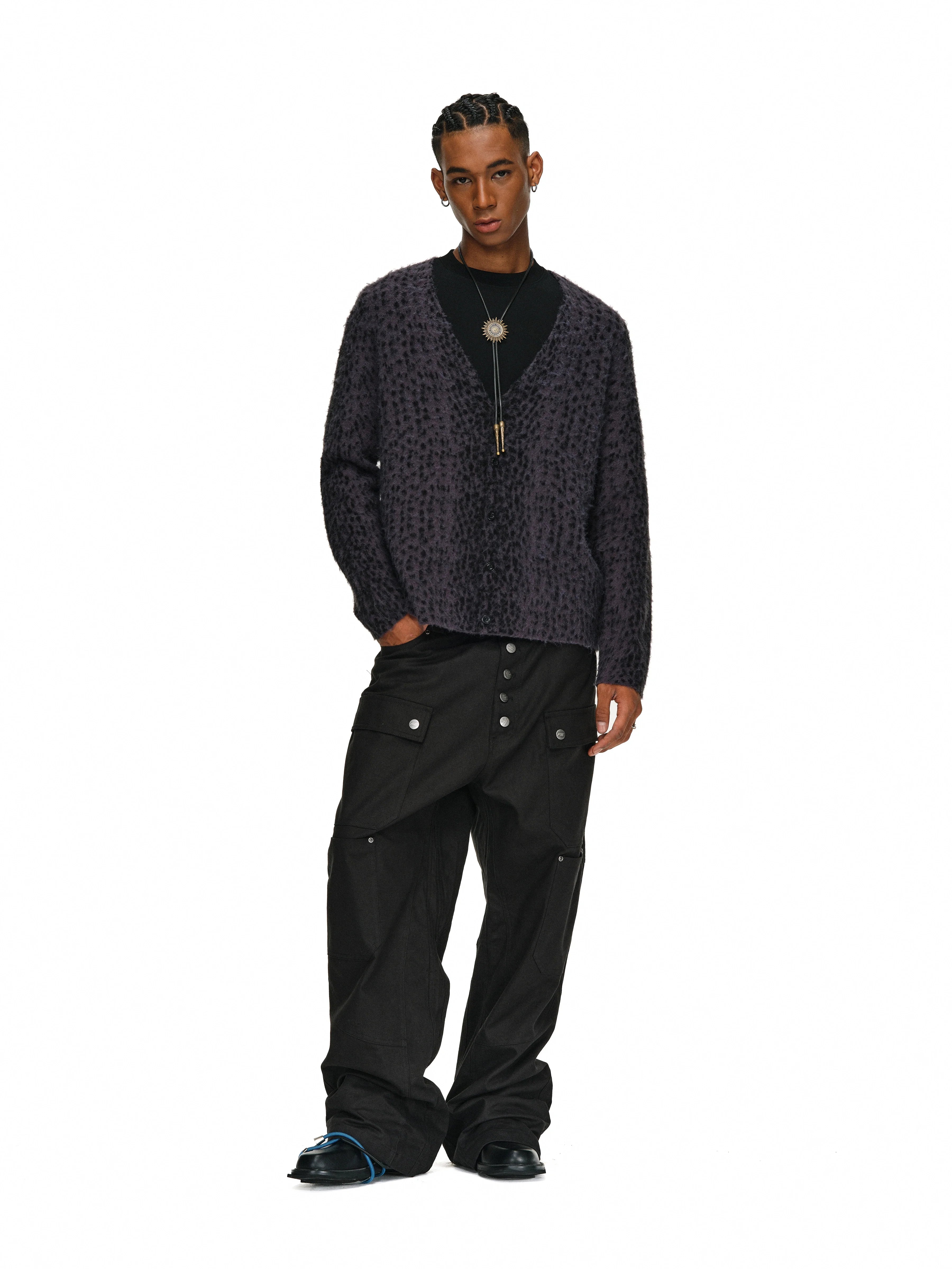 ANTIDOTE Dark Leopard Brushed Knit Cardigan