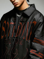 1807 Embroidered Patch PU Leather Racing Jacket
