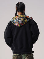 Remedy Badge Print Hood Zip Up Hoodie