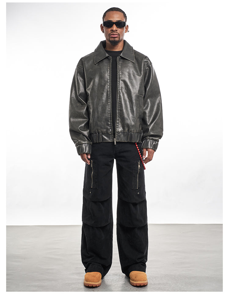 F3F Select Vintage PU Leather Zip Up Jacket