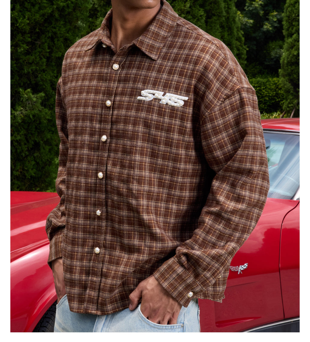 S45 Plaid Pearl Button Logo Long Sleeve Shirt