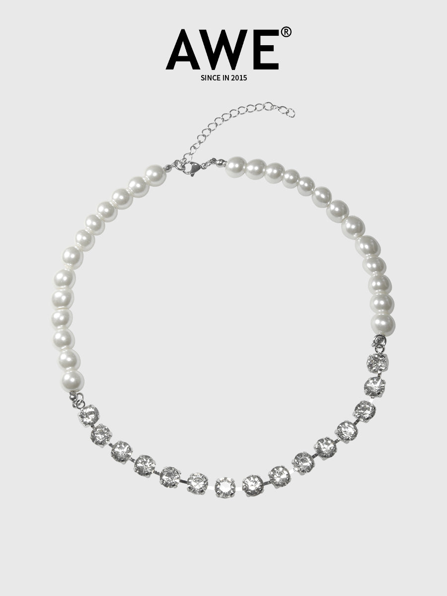 AWE Pearl Rhinestone Chain Necklace