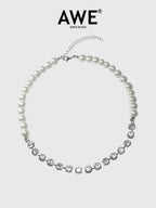 AWE Pearl Rhinestone Chain Necklace