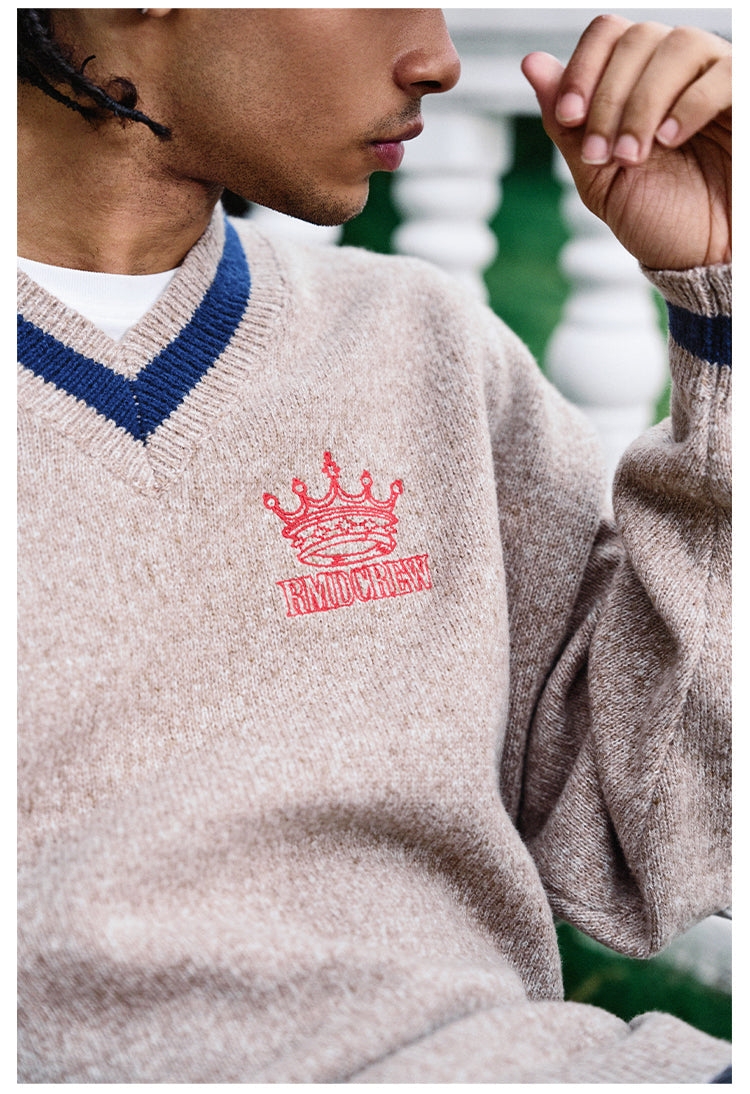 Remedy Embroidered V Neck Knit Sweater