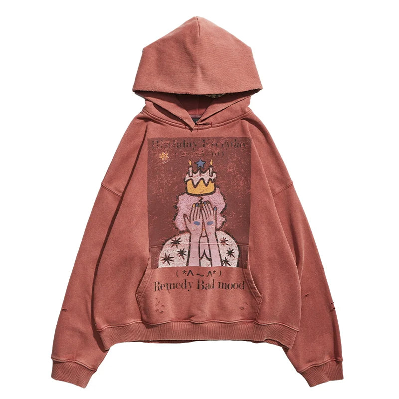 Remedy Washed Distressed Print Hoodie
