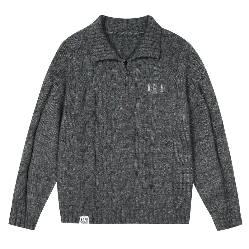 MEDM Cable Knit Half Zip Polo Sweater