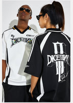 DICETINY Floral Logo Print Soccer Jersey Polo Shirt