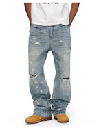 ANTIDOTE Washed Ripped Holes Light Blue Flared Jeans