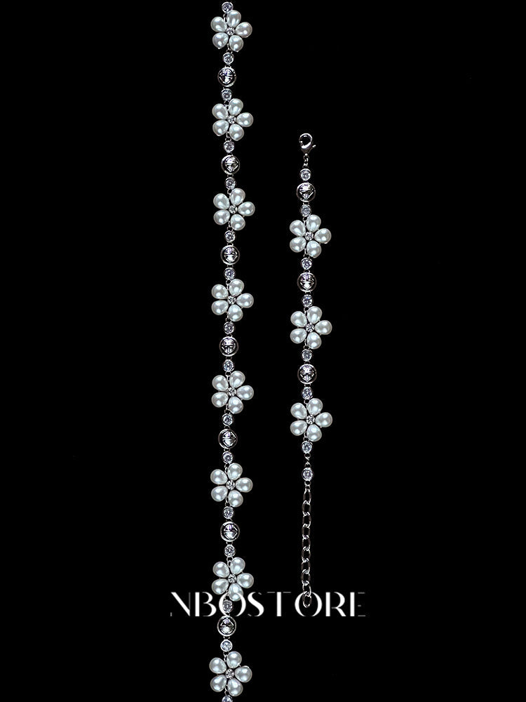 Nbostore Feeling Pearl White Flower Zirconia Necklace