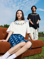 MEDM Butterfly Embroidered Neckline Tee