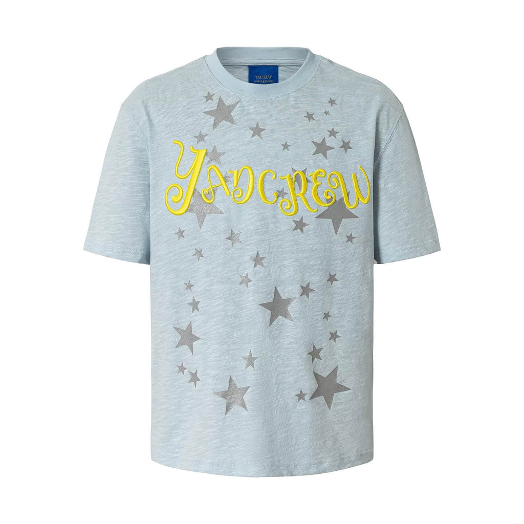 YADcrew Star Print 3D Logo Embroidered Tee