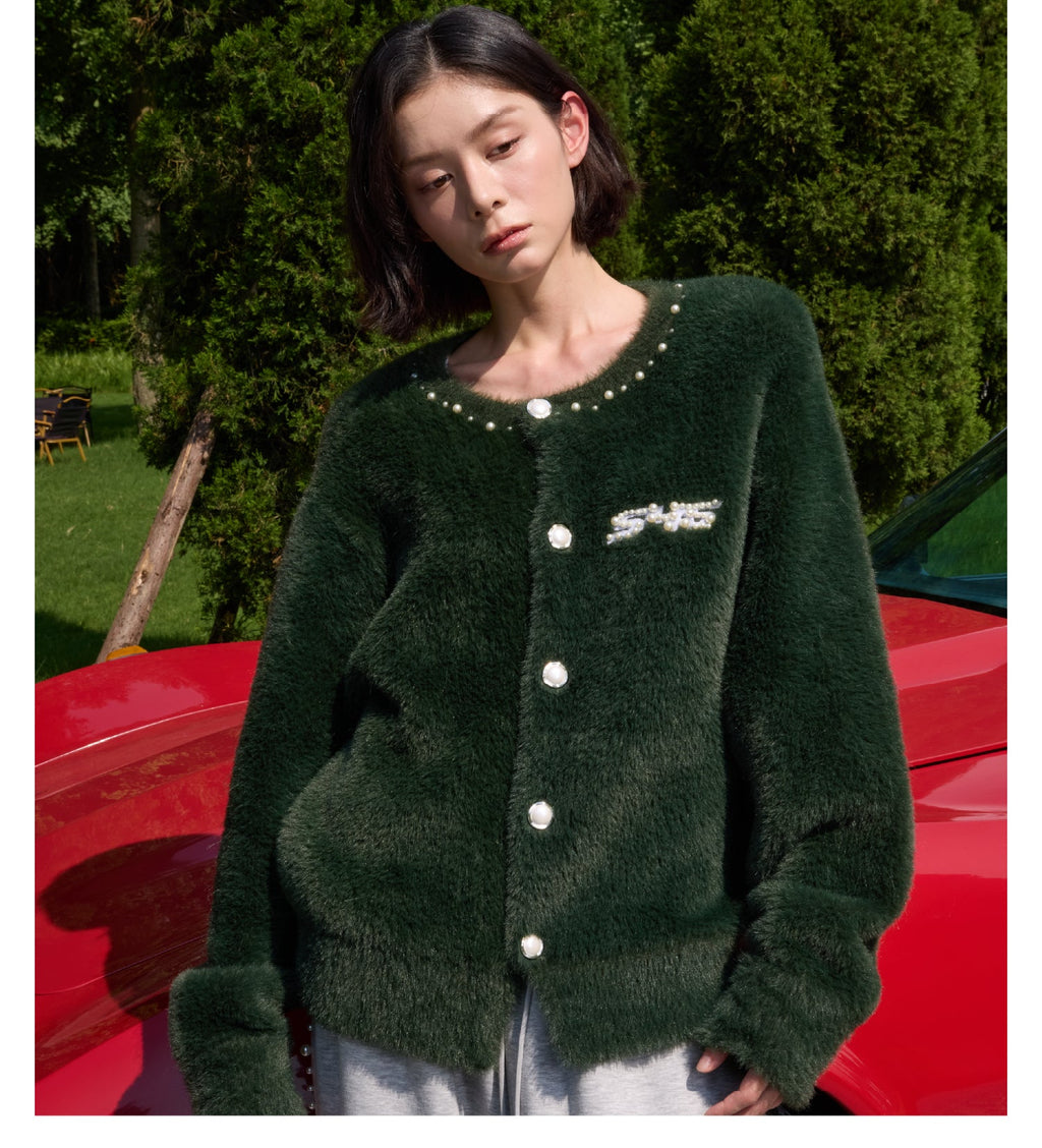 S45 Pearl Button Fuzzy Fleece Cardigan