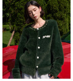 S45 Pearl Button Fuzzy Fleece Cardigan
