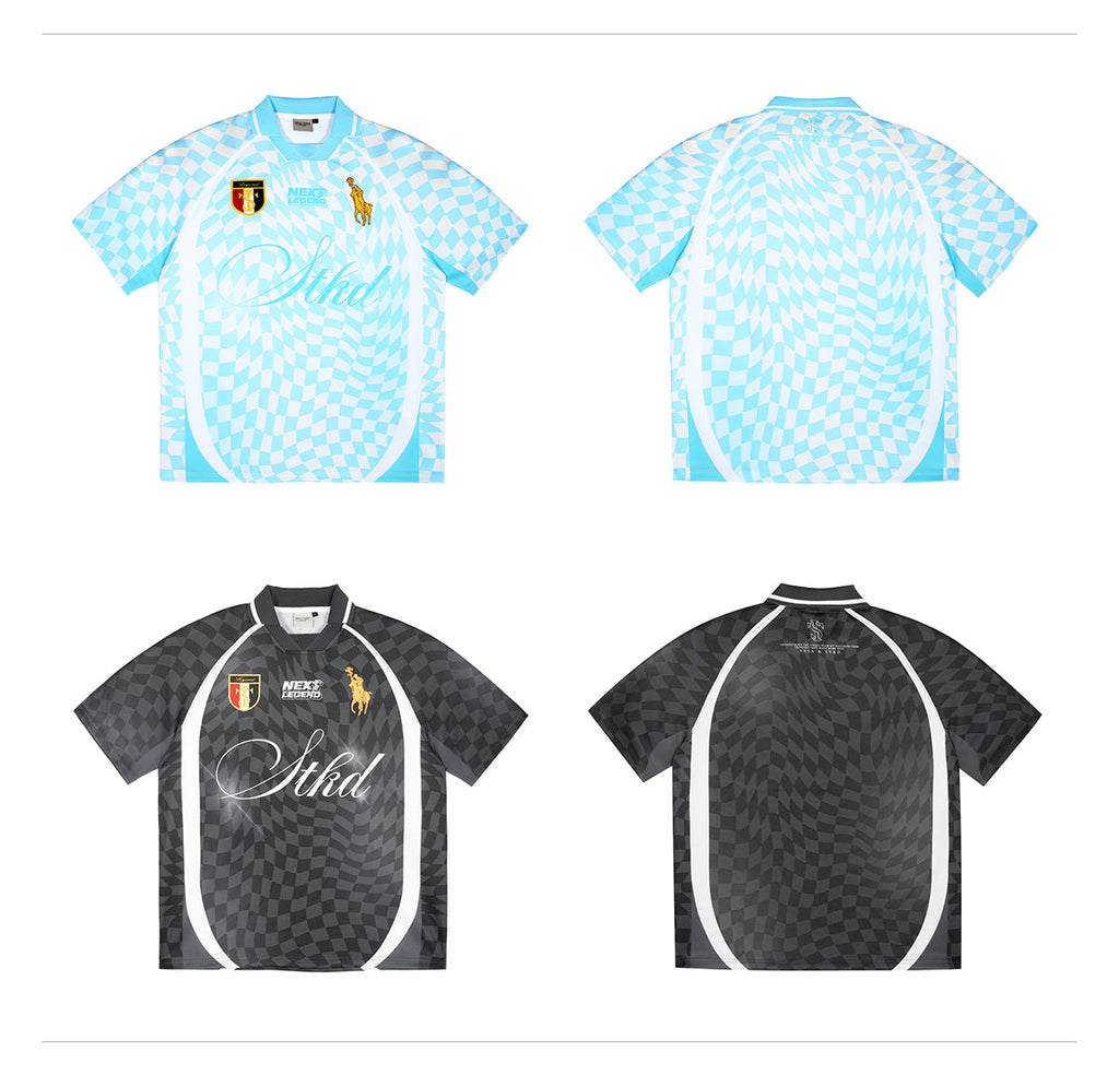 Small Town Kid Twisted Plaid Patchwork Polo Jersey