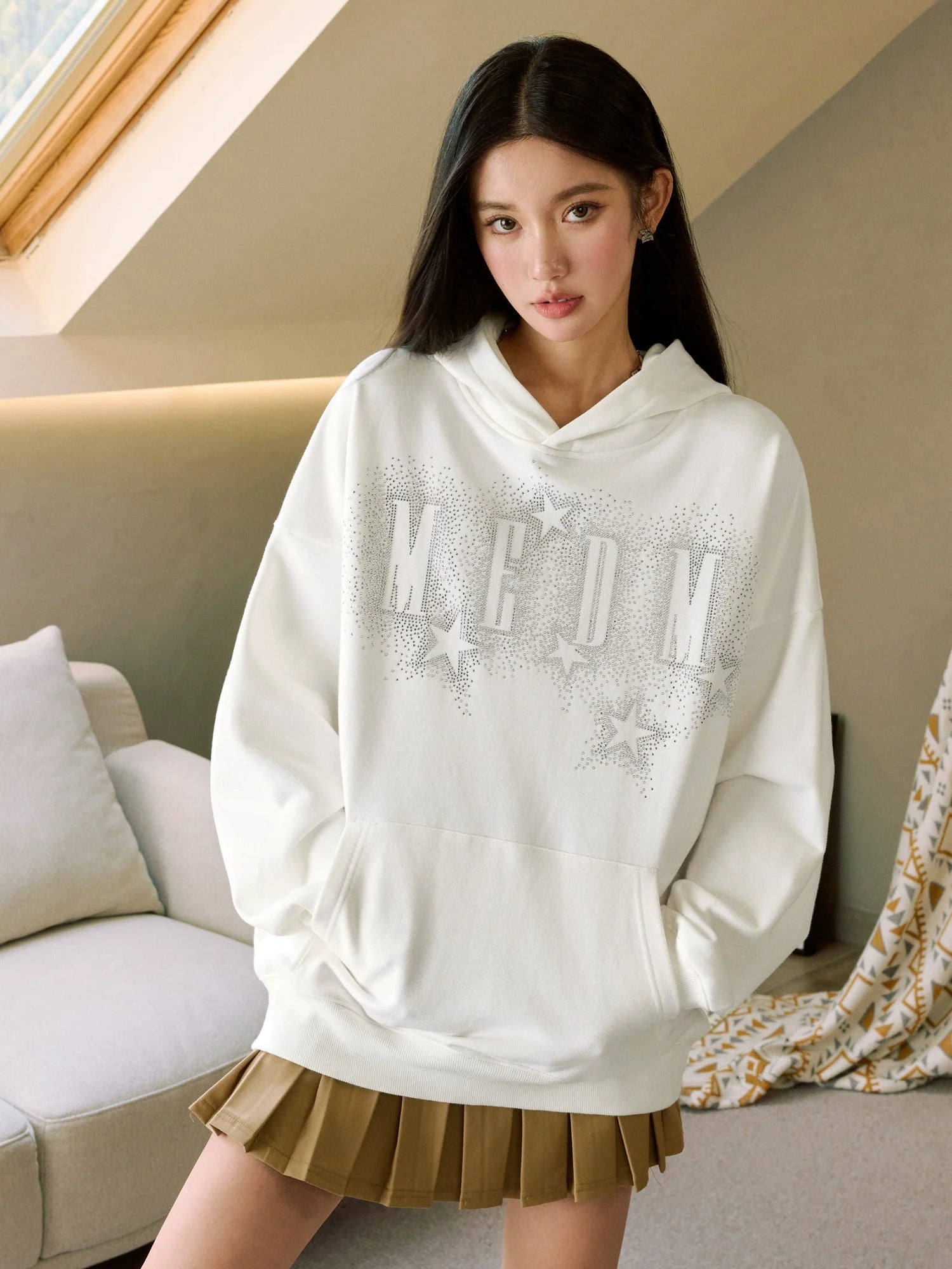 MEDM Rhinestone Star & Logo Hoodie