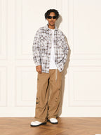 EMPTY REFERENCE Mottled Flame Printed Old Plaid Long Sleeve Shirt