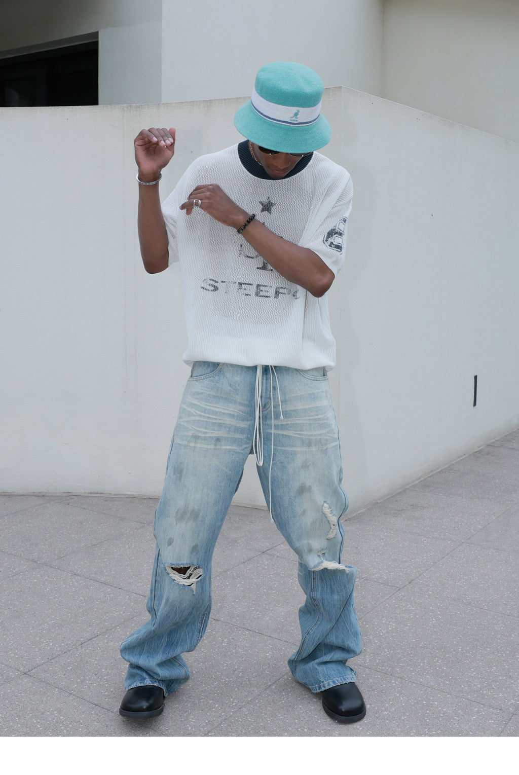 STEEPC Dirty Washed Faded Distressed Jeans