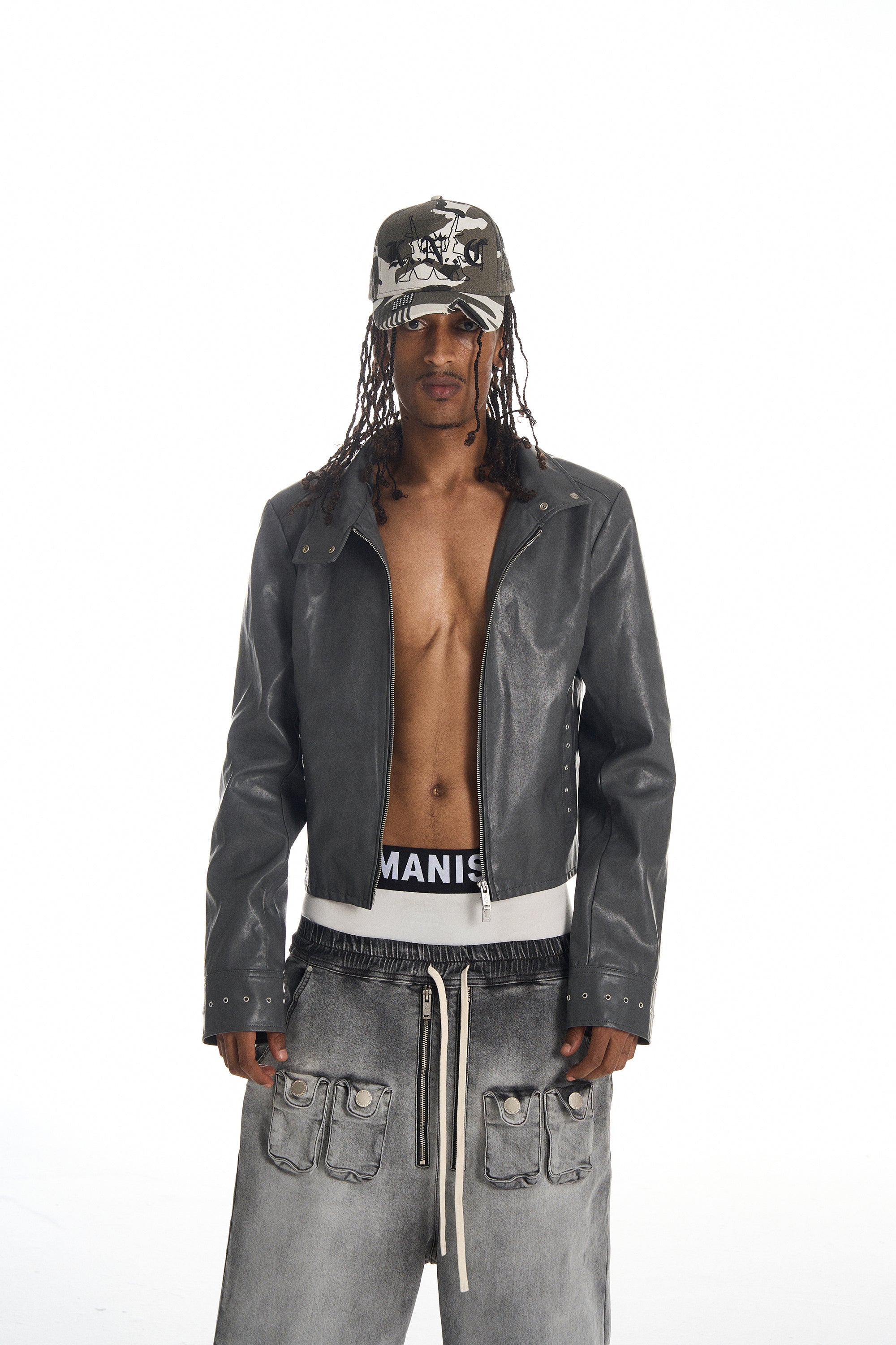 KARMANISTIC Racing Short Leather Jacket