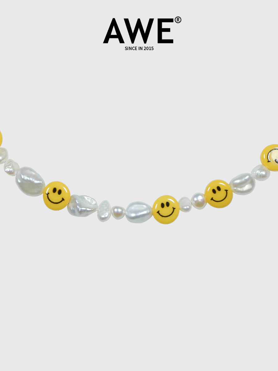 AWE Smiley Face Beaded Pearl Necklace