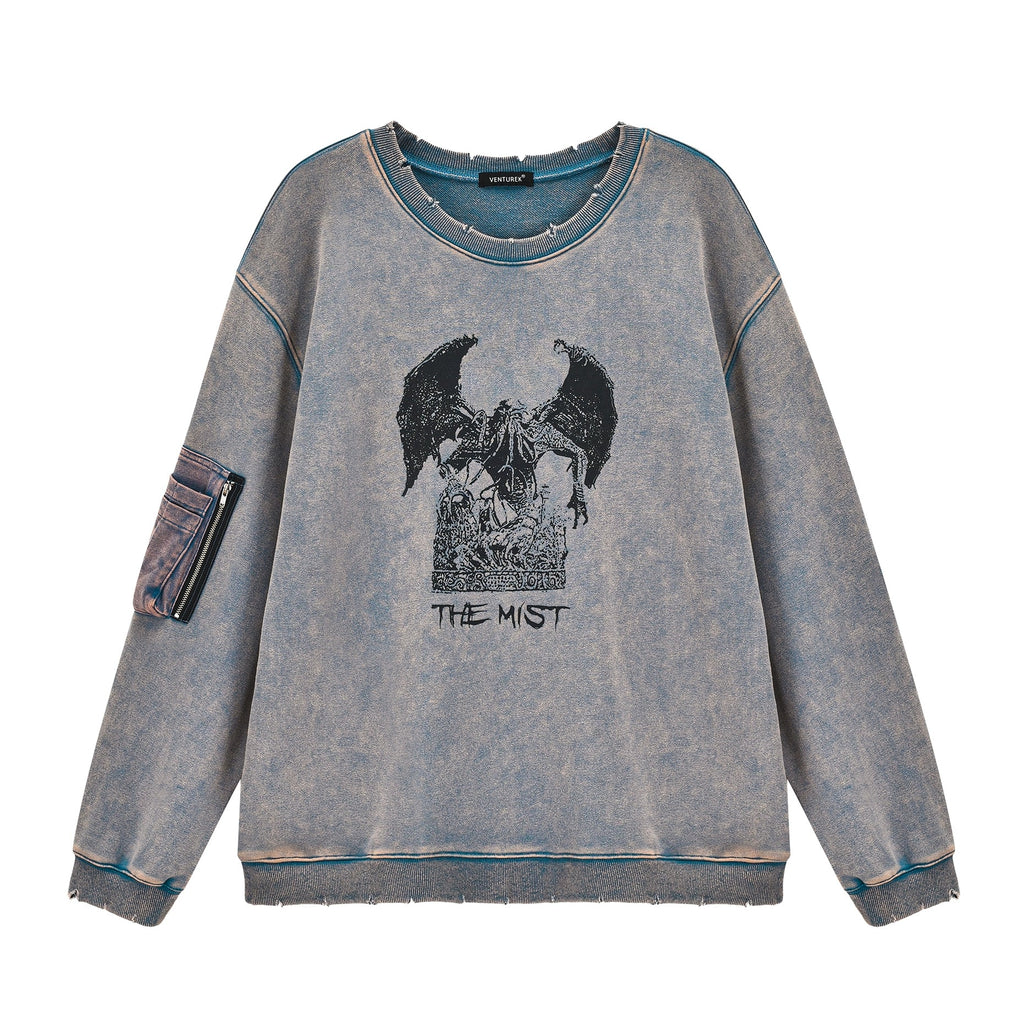 VENTUREK Washed Destruction Printed Sweatshirt