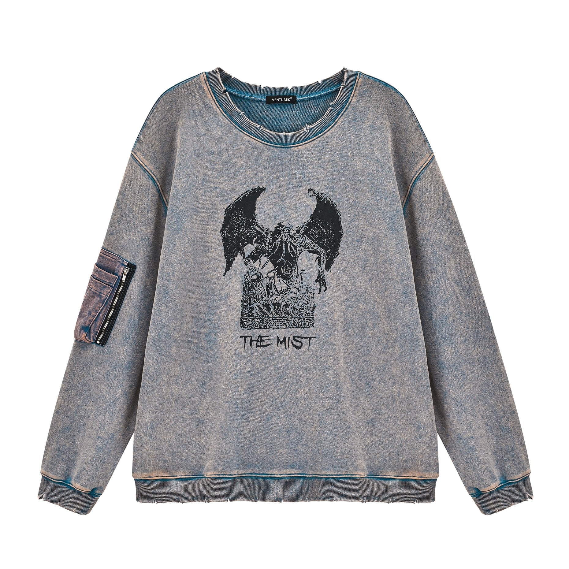 VENTUREK Washed Destruction Printed Sweatshirt