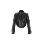 Achock Girls' Striped Leather Short Motorcycle Jacket