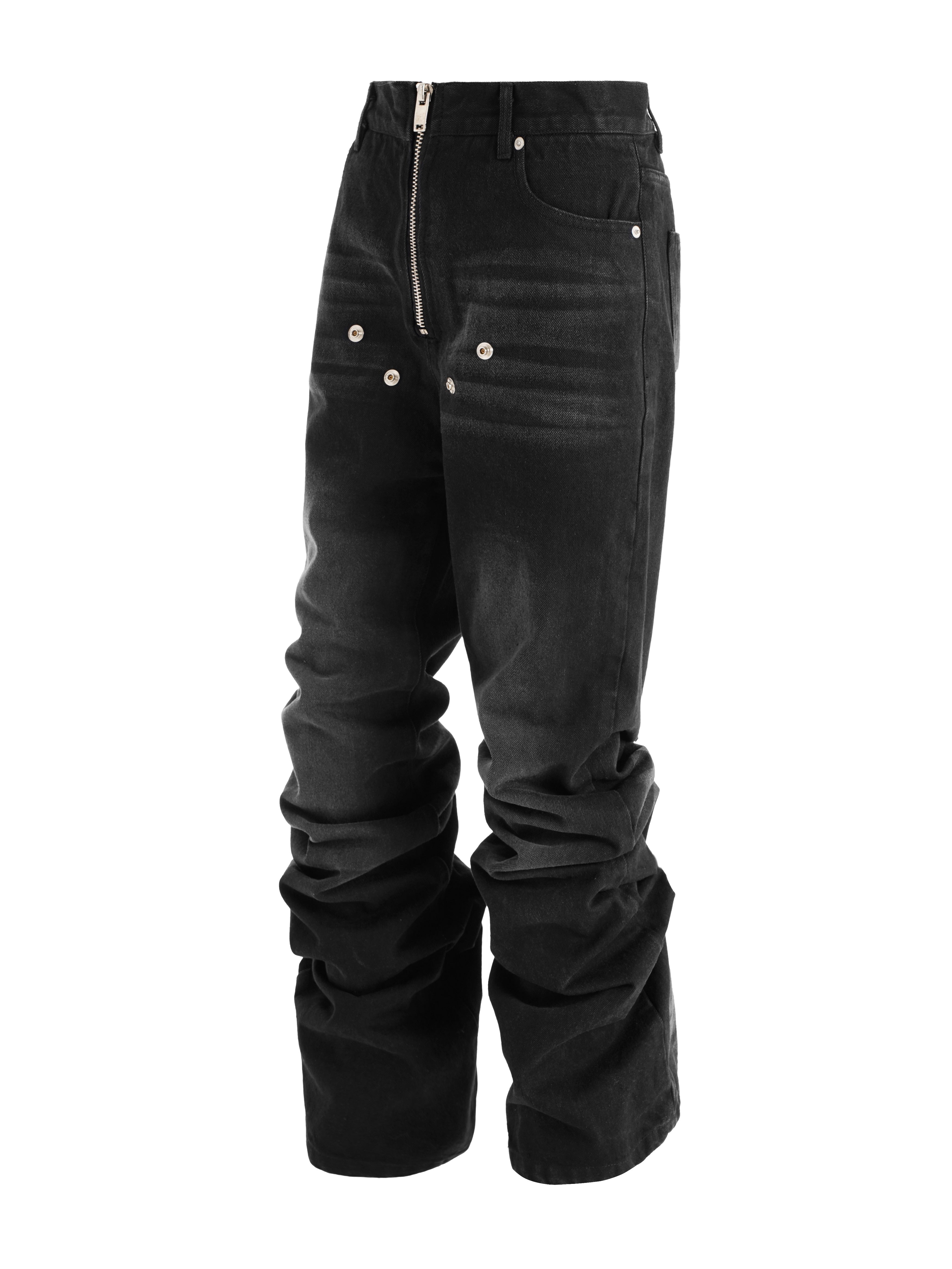 KARMANISTIC Rivet Zipper Fly Washed Flared Jeans