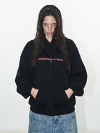 BLIND NO PLAN Double-Layer Patchwork Zipper Printed Hoodie