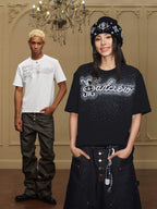YADcrew Galaxy Rhinestone 3D Logo Embroidered Tee