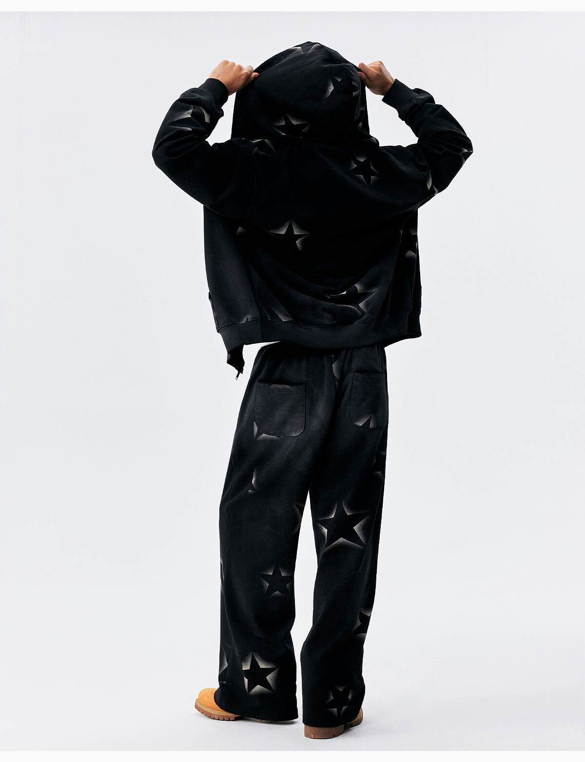 MEDM Washed Star All Over Print Zip Up Hoodie