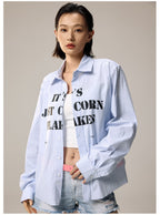 Remedy Letter Print Striped Long Sleeve Shirt